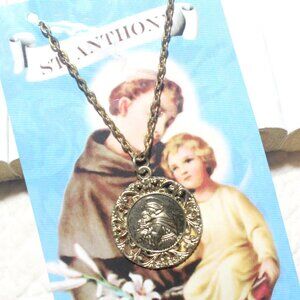✝️ Round Gold Vintage Saint Anthony Unisex Religious Prayer Medal Necklace ✝️